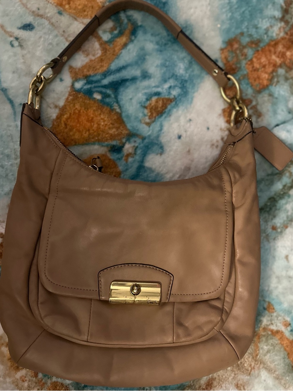 Coach Tan Leather Shoulder Bag with Gold Hardware